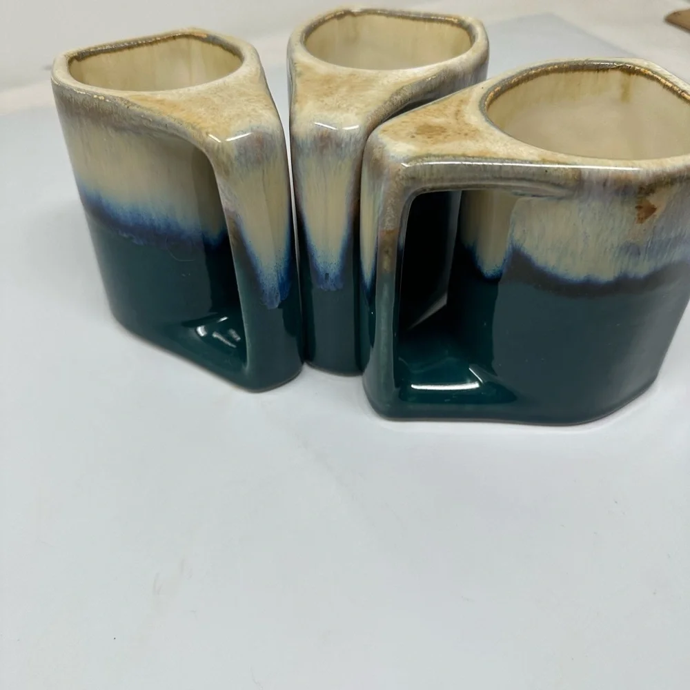 Rodolfo Padilla Green Drip Glazed 3 Piece Coffee Mug Set